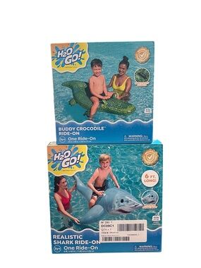 NIB Bundle of 2 Bestway H2OGO! Large Ride-On Crocodile & Shark Pool Floats